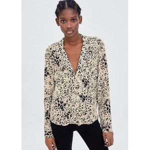ZARA animal print blouse in black & cream